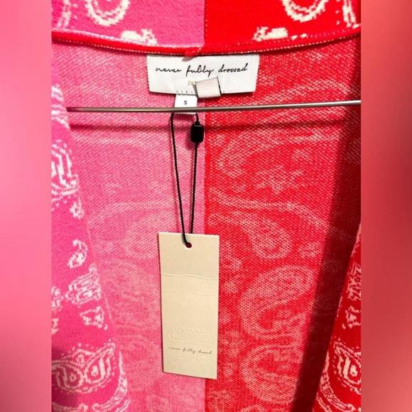 Never Fully Dressed NWT Bandana Clash Cardigan in pink & red Sz S - Picture 9 of 9